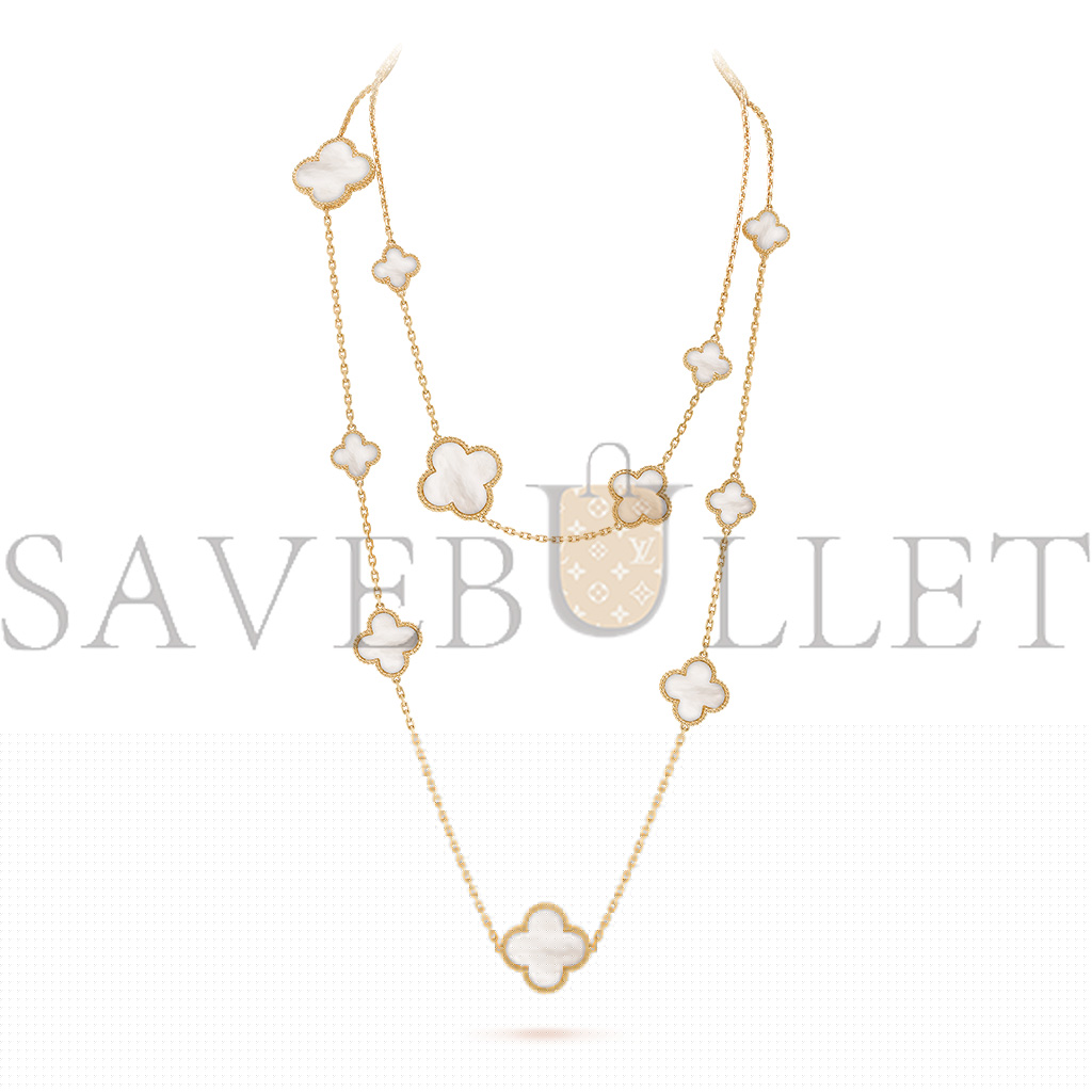 V*N CL*F arpels magic alhambra long necklace, 16 motifs - yellow gold, mother-of-pearl  vcard79300